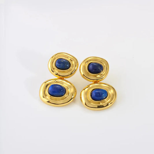 Brass With 18K Natural Stone Lazuri Drop Earrings Punk Party Gown Runway rare Boucle d'oreille Korean Japan Style Fashion
