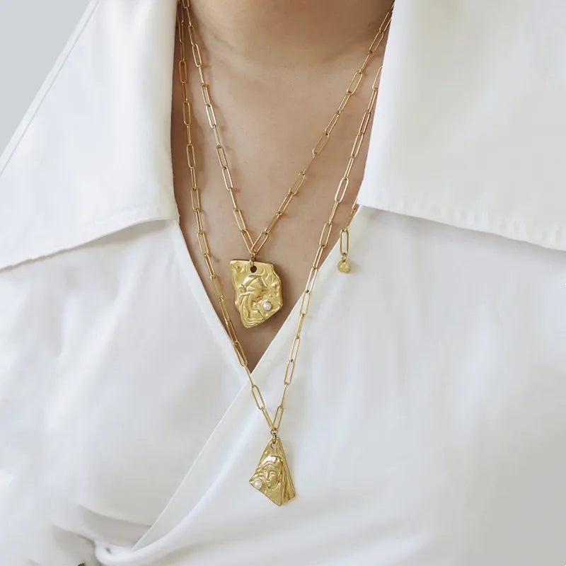 Titanium With 18K Gold  Vintage Pearl Charm Necklace Women Stainless Steel Jewelry Designer T Show Party Runway Boho Japan Korea
