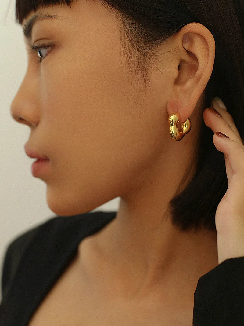 Brass Flower Solid Hoop Earrings Women Jewelry Punk Party T Show Gown Runway Korean Japan INS