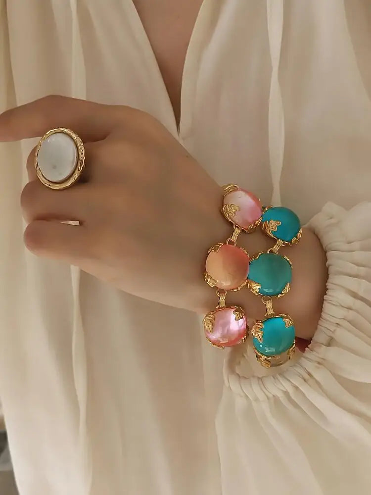 Brass Colorful Chunky Glass Crystal Beads Bracelet Women Men Lover Jewelry Designer T Show Runway Gown INS Japan Korean