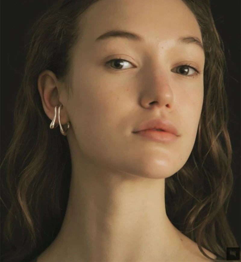 Brass Twist Ear Clip Earrings Women Jewelry Gothic Boho Designer Unique Party Elegance Gifts Japan Korean Fashion