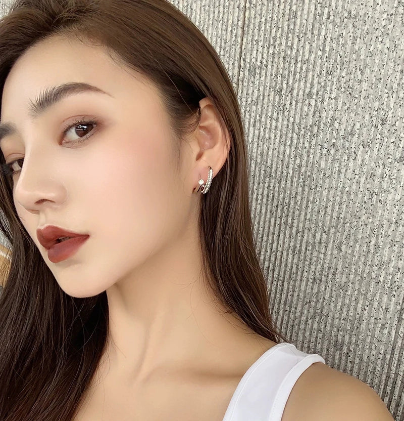 Brass With 18K Gold AAA Zircon Twist Earrings Women Jewelry Punk Party T Show Gown Runway Trendy  Korean Japan  Style INS