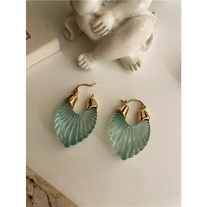 Brass With 18k Gold Geo Leaves Crylic Earrings Women Jewelry Party T Show Gown Punk Gothic Top Runway Korean Japan