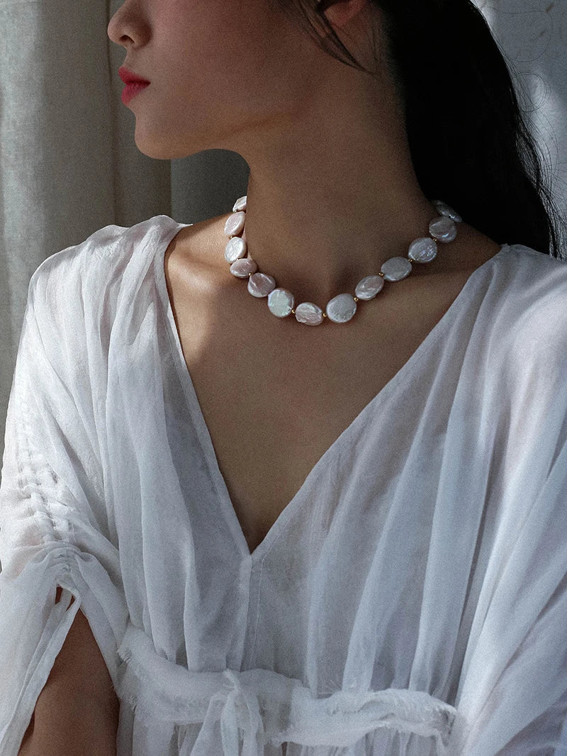 Brass With 18K Gold Real Natural Baroque Pearl Choker Necklace Wedding Jewelry Runway T Show Party Gown Gothic Japan Korean