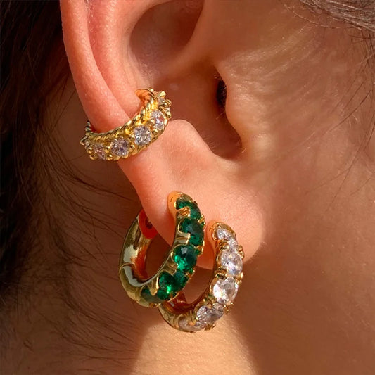 Brass With 18k Gold AAA Zircon Green Stone  Earrings Women Jewelry Party T Show Gown Runway rare Top Korean Japan Trendy INS