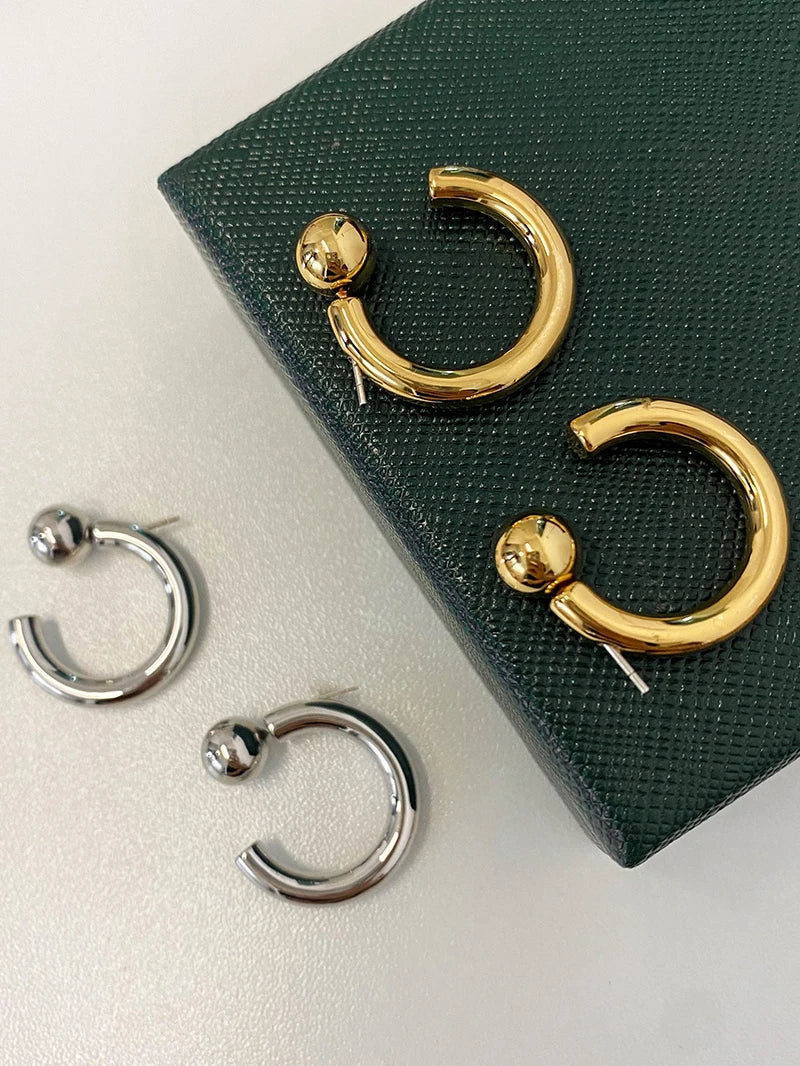 Brass Simply Ball Stud CC Earrings Women Jewelry Punk Party T Show Gown Runway Trendy  Korean Japan  Style INS