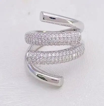 Brass Stunning  AAA Zircon WAVE  Ring Women Jewelry Designer T Show Club Cocktail Party Rare Hiphop Japan Korean