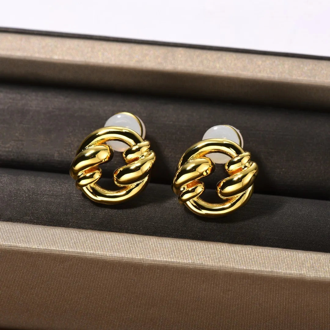 Brass With 18K Gold Small Size Twist Stud Earrings Women Jewelry Punk Party T Show Gown Runway Trendy  Korean Japan Israel INS