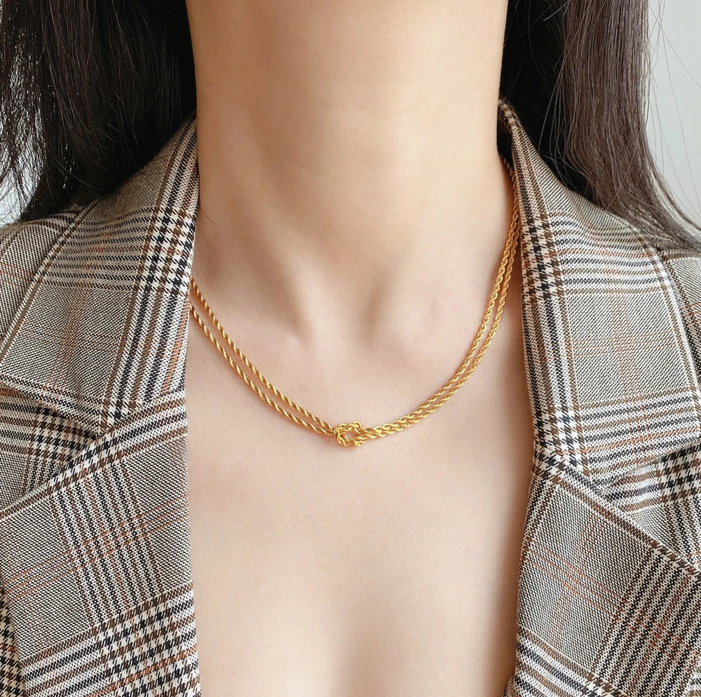 Titanium Layered Twist Knot Choker  Necklace Women Jewelry Punk Designer Runway Rare Gown Boho Japan Korean