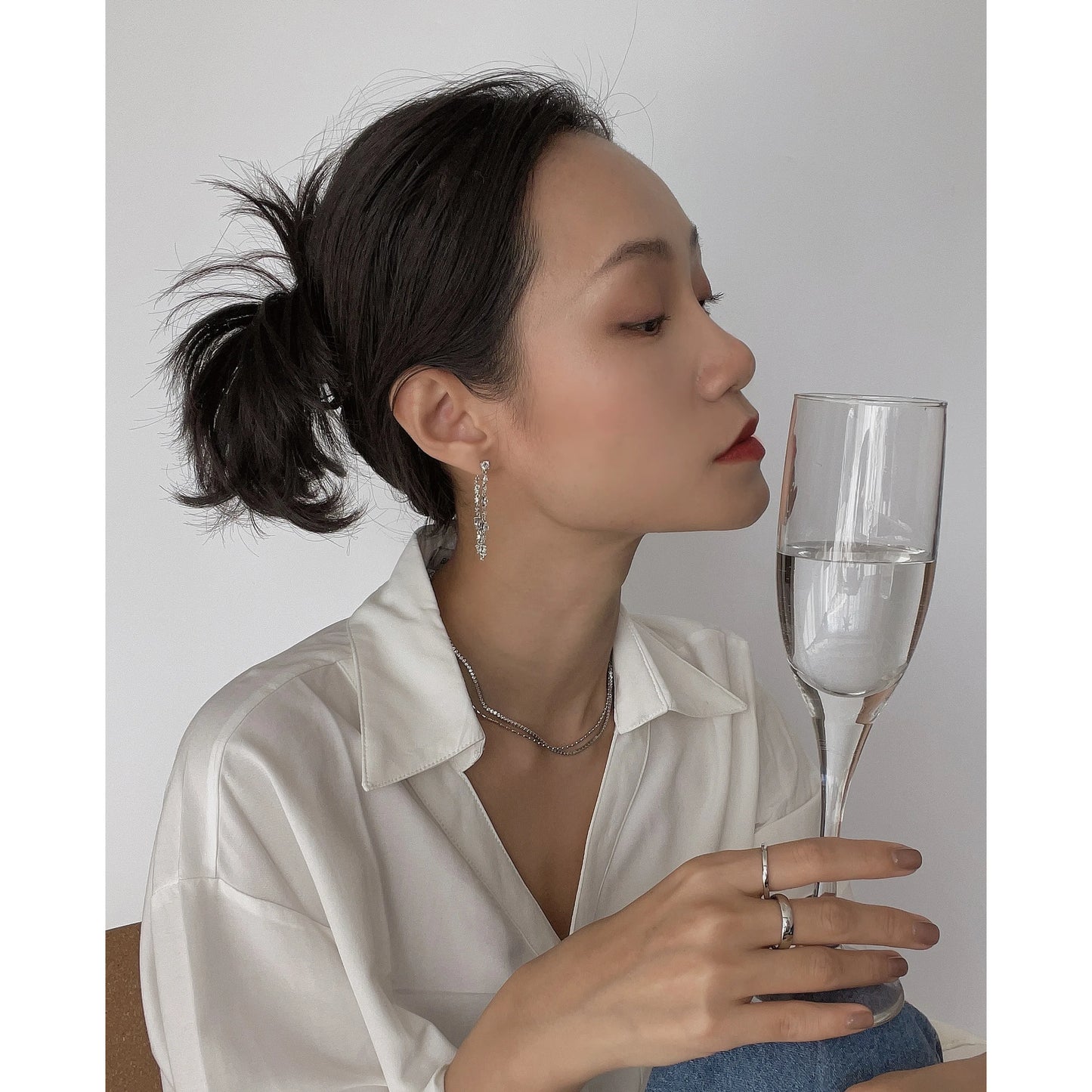 Brass With 18k Gold Zirconia Tassel Chained Drop Earrings Women Jewelry  Party T Show Gown Runway rare Korean Japan Trendy INS