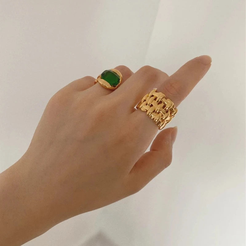 Brass Cutout Braided Stackable Rings Wome  Jewelry Punk Party Designer Runway T show Club Cocktail Party Boho Japan Korean Ins