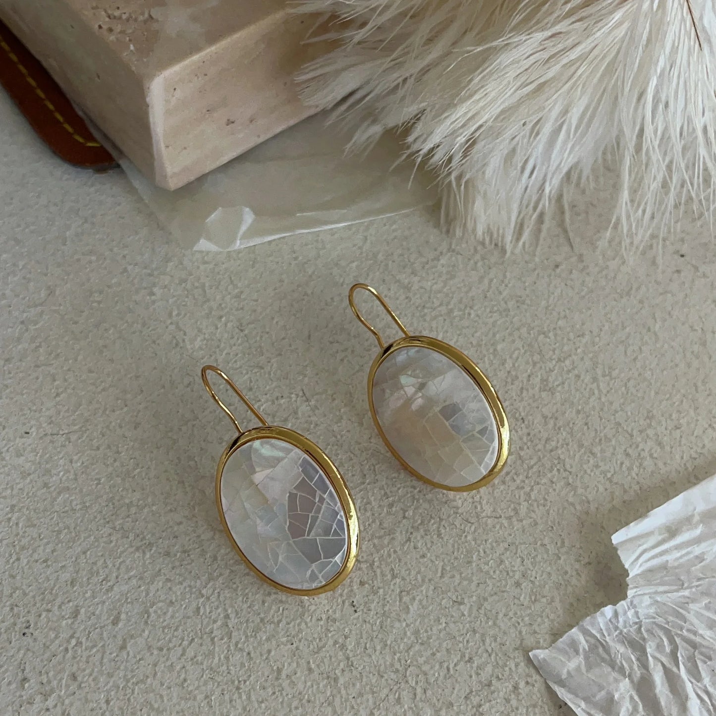 Brass With 18K Gold Natural Shell  Earring Women  Jewelry Punk Designer Club Cocktail  Party Boho Japan Korean