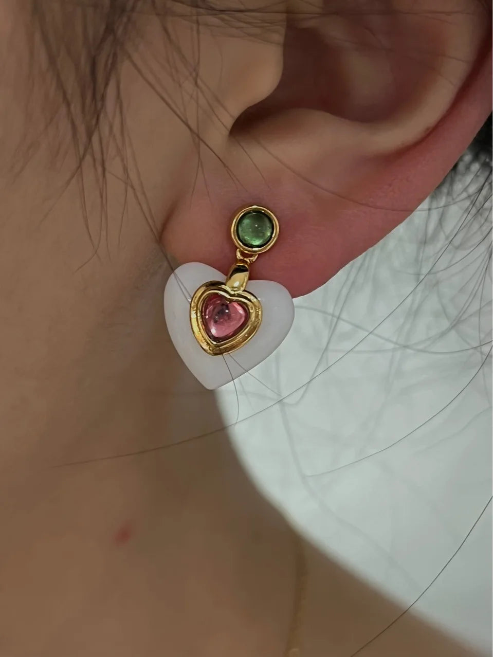Brass Clorful Heart Drop Earrings Women Jewelry Punk Party Gown Runway rare Boucle d'oreille Korean Japan  Style Fashion