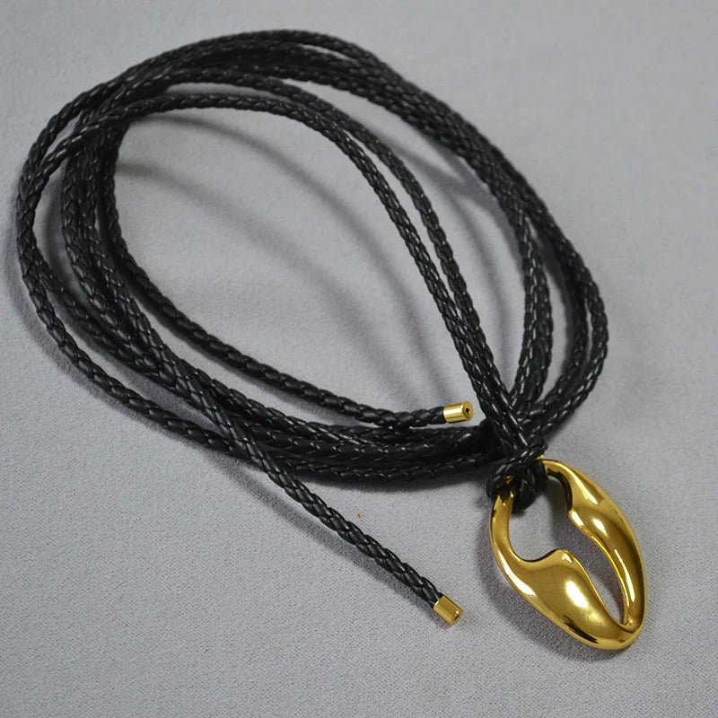 Brass Simply Rope Chian Cutout Pendant Necklace Women  Jewelry Designer T Show Runway Gown  Rare Glam Japan Ins Glam Boho