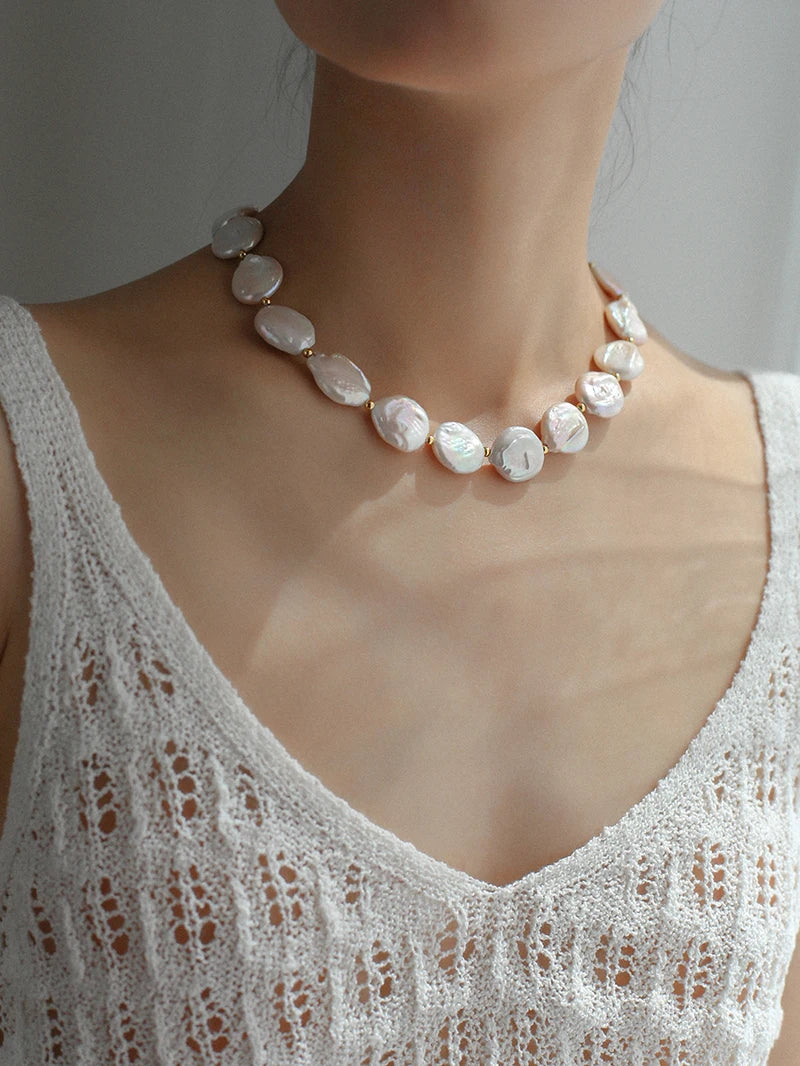 Brass With 18K Gold Real Natural Baroque Pearl Choker Necklace Wedding Jewelry Runway T Show Party Gown Gothic Japan Korean