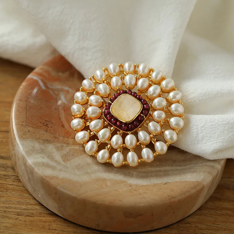 Brass With 18K Natural Crystal Freshwater Pearl Brooches Women Jewelry Punk Party T Show Gown Runway Trendy  Korean Japan Israel
