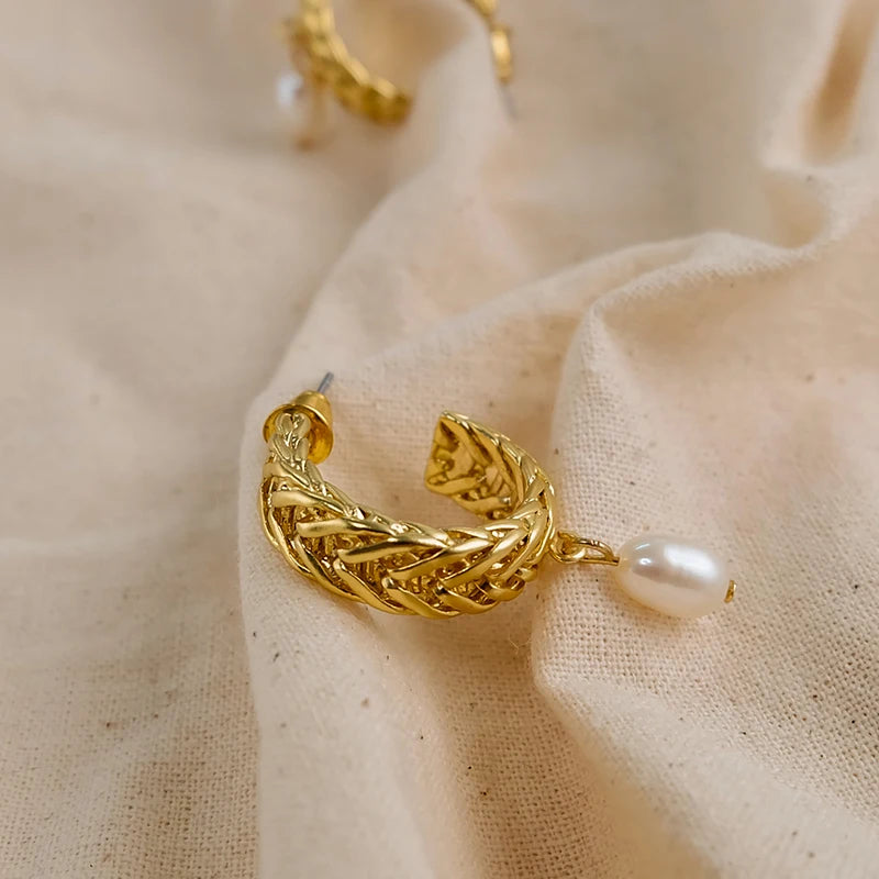 Brass With 18k Gold Real Baroque Pearl Dropping Earrings Women Jewelry Party T Show Gown Runway Rare Korean Japan Trendy