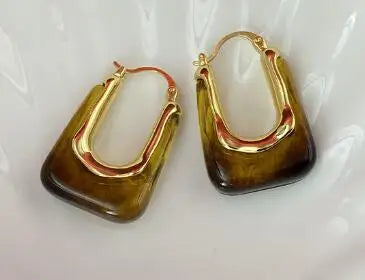 Brass Colorful Clear Resin Earrings Women Jewelry Punk Designer Runway Rare Simply Gown Boho Japan Korean