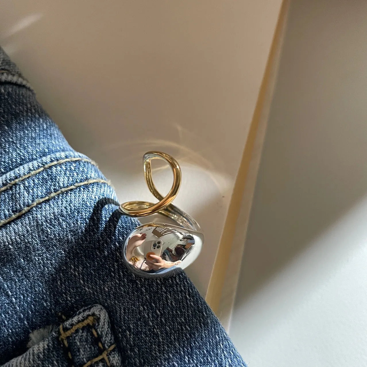Brass With 18K 2 Tone Solid Rings Women Jewelry Punk Style Designer Club Cocktail Party Gown Amazing Trendy Boho Korean Japan