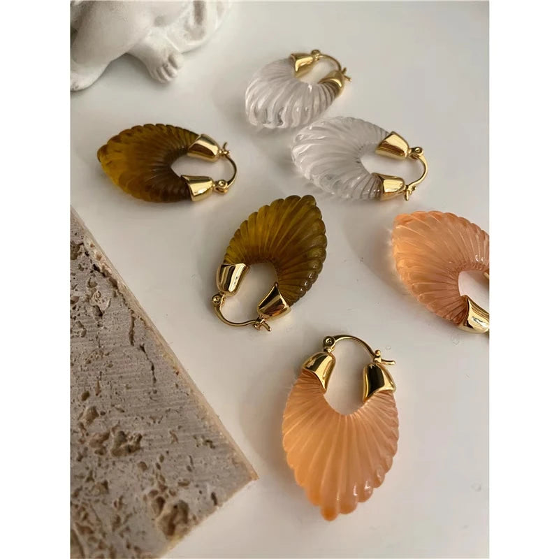 Brass With 18k Gold Geo Leaves Crylic Earrings Women Jewelry Party T Show Gown Punk Gothic Top Runway Korean Japan
