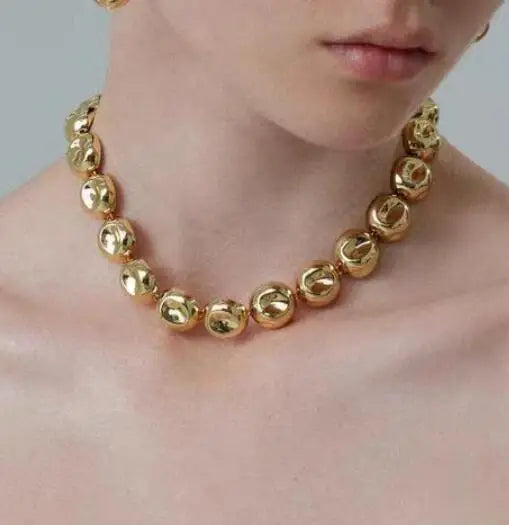 Brass With 18K Chunky Beads Choker Bracelet Women Jewelry Designer T Show Runway Gown Rare INS Japan Korean Trendy
