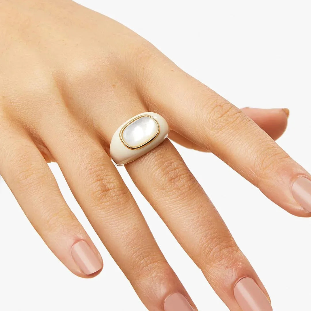 Brass Natural Turquoise Shell Solid Rings Women  Jewelry Punk Designer Club Cocktail  Party Boho Japan Korean