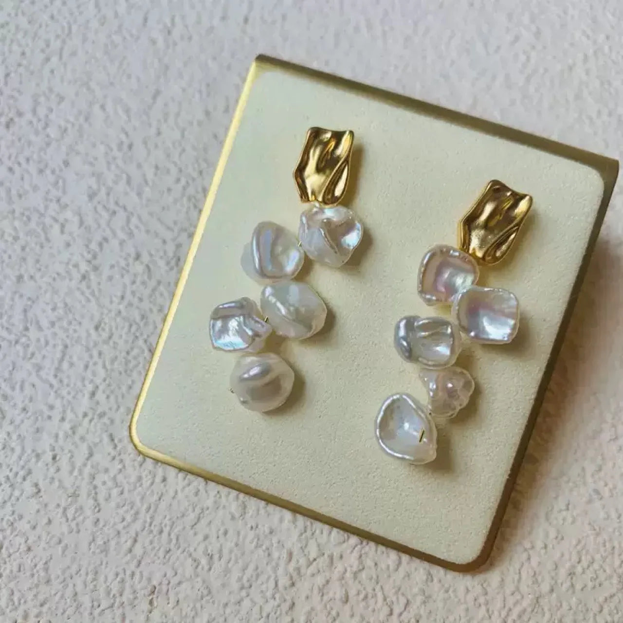 Brass Natural Floral Baroque Pearl Earrings Women Jewelry Punk Party T Show Gown Runway Korean Japan INS