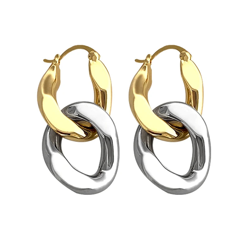 Brass With 18k Gold Double Color Chain Dropping Earrings Women Jewelry Party T Show Gown Runway Rare Korean Japan Trendy INS