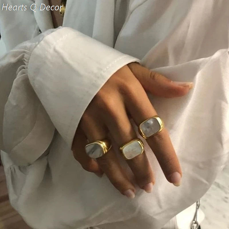 Titanium Geo Shell Band Statement Rings 361L Stainless Steel Jewelry Women Chic Punk Gothic Boho Hiphop Runway Party Designer