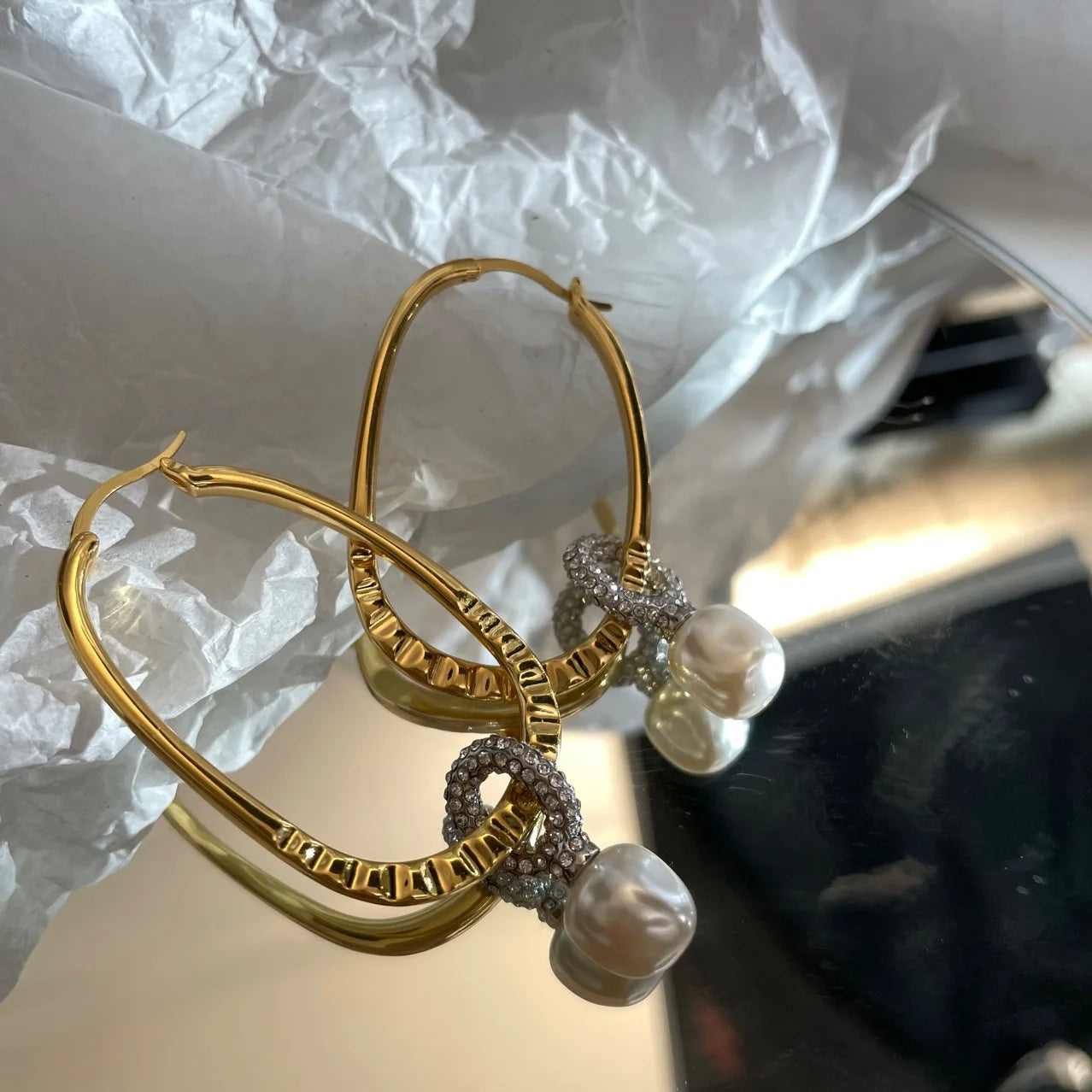 Brass AAA Zircon Faux Pearl Big Drop Earrings Women Jewelry Punk Party T Show Gown Runway Korean Japan INS