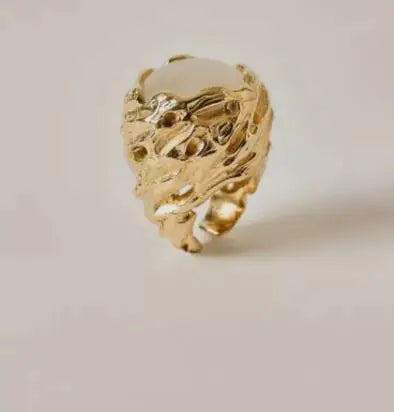 Brass Solid Natural Stone Colorful Ring Women Jewelry Punk Party Designer Club Cocktail  Party Gown Trendy Top Japan