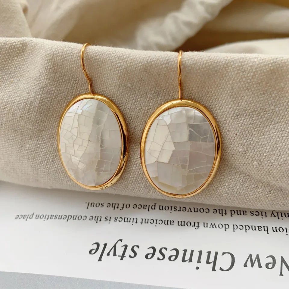 Brass With 18K Gold Natural Shell  Earring Women  Jewelry Punk Designer Club Cocktail  Party Boho Japan Korean