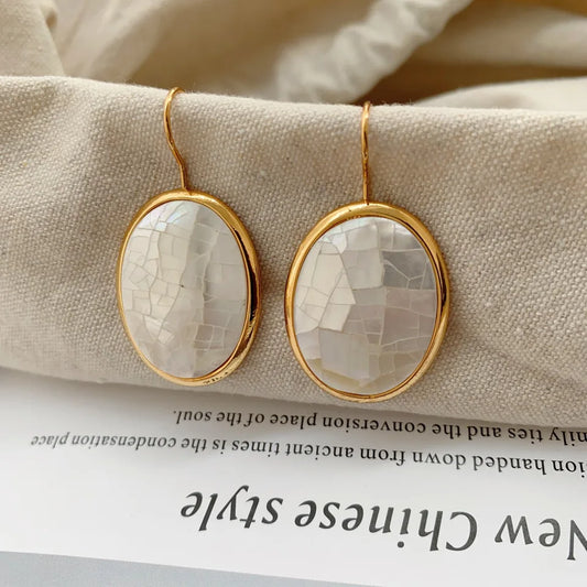 Brass With 18K Gold Natural Shell  Earring Women  Jewelry Punk Designer Club Cocktail  Party Boho Japan Korean