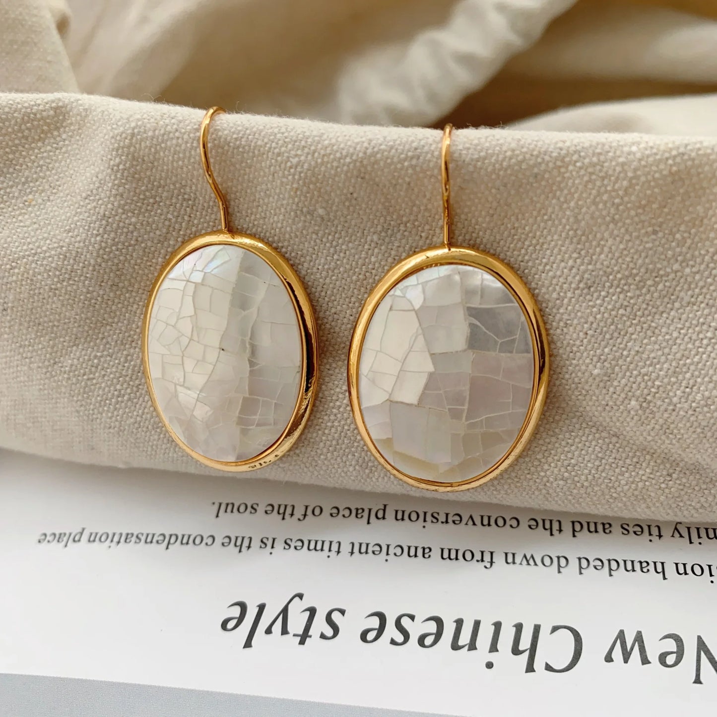 Brass With 18K Gold Natural Shell  Earring Women  Jewelry Punk Designer Club Cocktail  Party Boho Japan Korean
