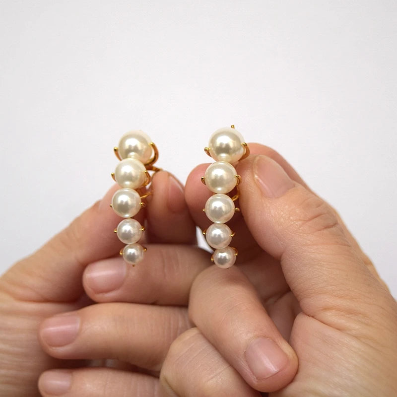 Brass Faux Pearl Clip Earrings Women Jewelry Punk Party Runway T Show Classic Gothic Korean Japan INS Hiphop Top