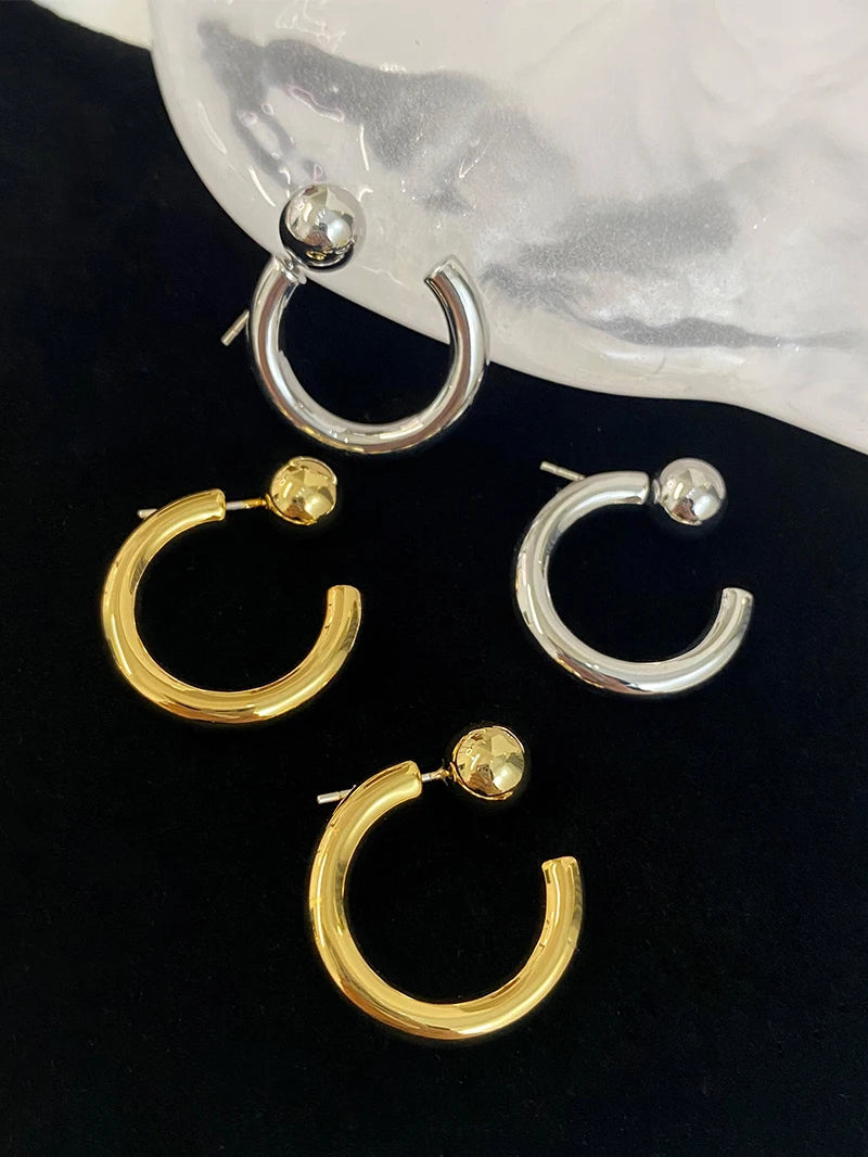 Brass Simply Ball Stud CC Earrings Women Jewelry Punk Party T Show Gown Runway Trendy  Korean Japan  Style INS