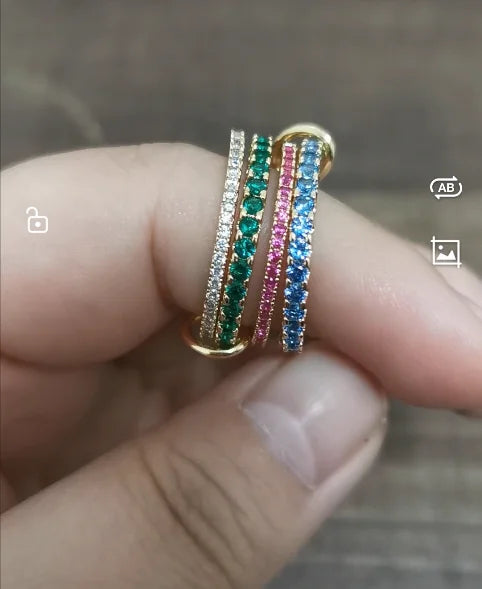 Brass AAA Zircon Pink White Blue Color Link Chain Rings Women Jewlery Designer T Show Club Cocktail Party Rare Japan Korean INS