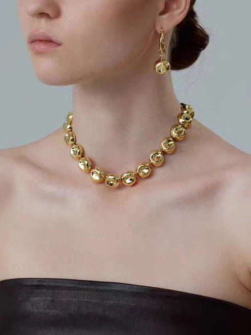 Brass With 18K Chunky Beads Choker Bracelet Women Jewelry Designer T Show Runway Gown Rare INS Japan Korean Trendy