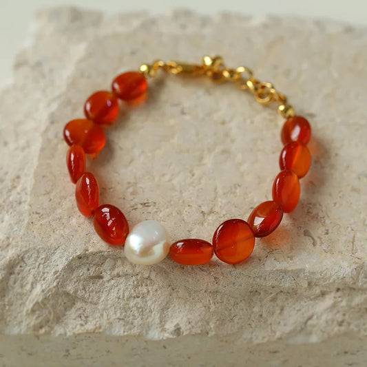 Brass  Natural Red Jade Freshwater Pearl Beads Necklace Women Jewelry Punk Designer Runway Rare Gown Boho Japan Korean