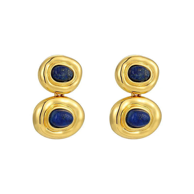 Brass With 18K Natural Stone Lazuri Drop Earrings Punk Party Gown Runway rare Boucle d'oreille Korean Japan Style Fashion