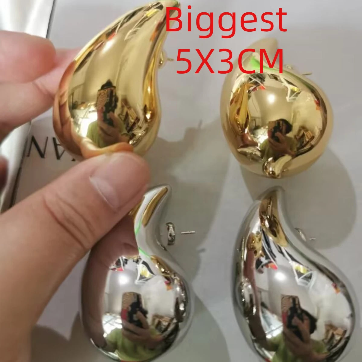 Brass Chunky Huge Size 5CM 4CM 3CM Water Drop Earrings Women Jewelry Punk Party T Show Gown Runway Korean Japan INS