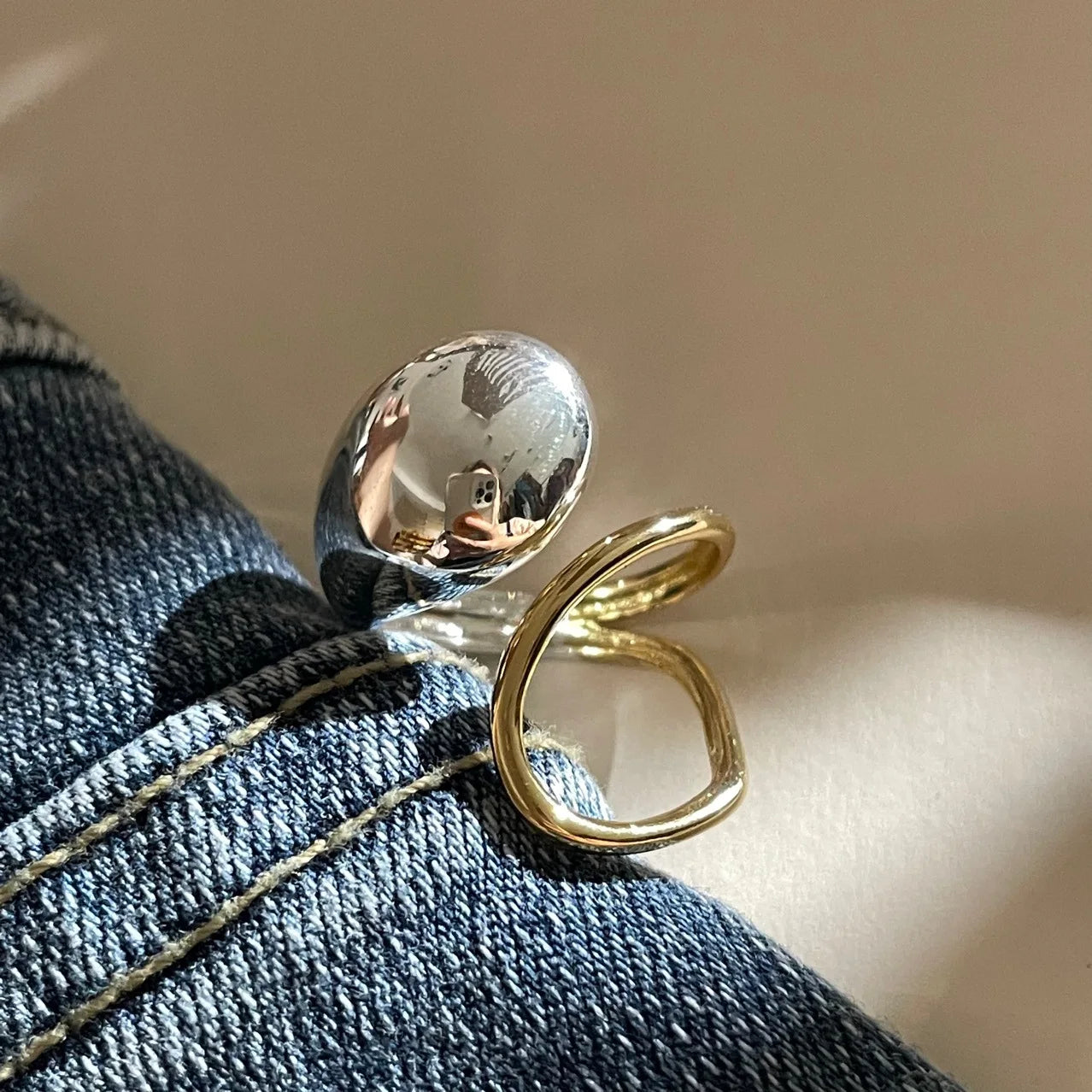 Brass With 18K 2 Tone Solid Rings Women Jewelry Punk Style Designer Club Cocktail Party Gown Amazing Trendy Boho Korean Japan