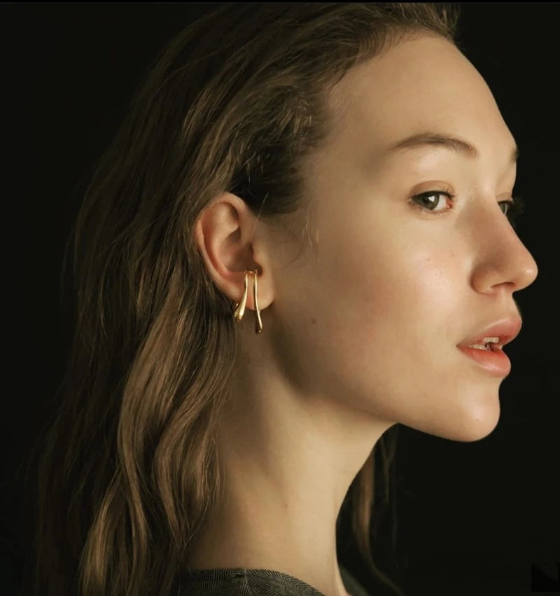 Brass Twist Ear Clip Earrings Women Jewelry Gothic Boho Designer Unique Party Elegance Gifts Japan Korean Fashion