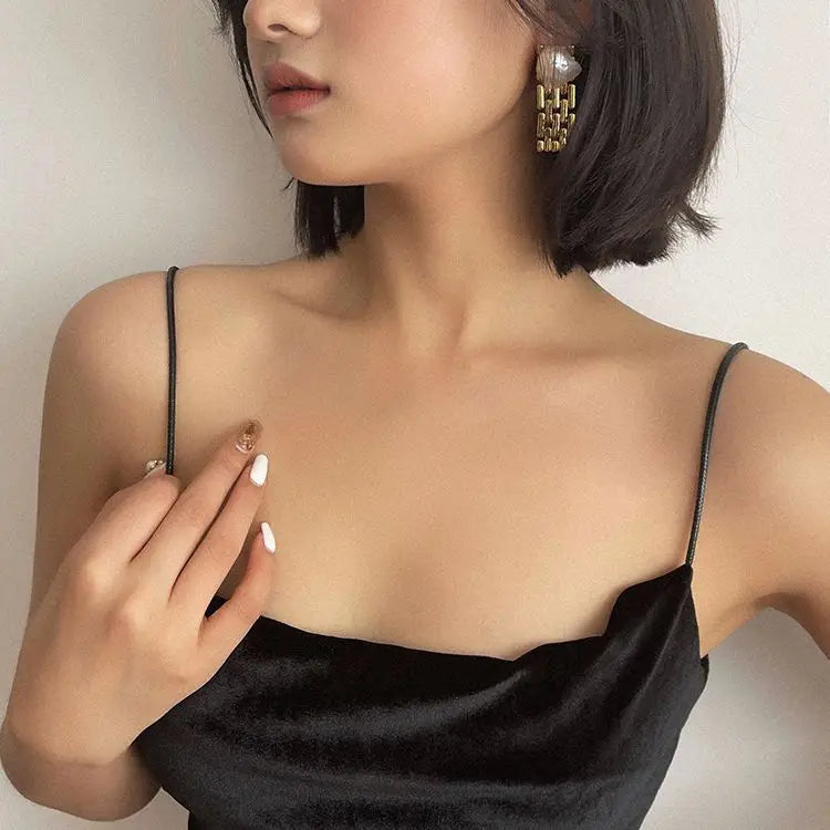 Brass Retro Real Baroque Pearl Watch Band Earrings Women Jewelry Punk Party T Show  Gown Runway  Korean Japan  Style