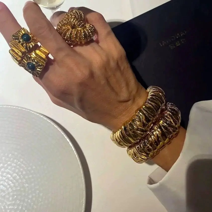 Brass Chunky Twist Ring Bangles Women  Jewelry Punk Designer Club Cocktail  Party Boho Japan Korean